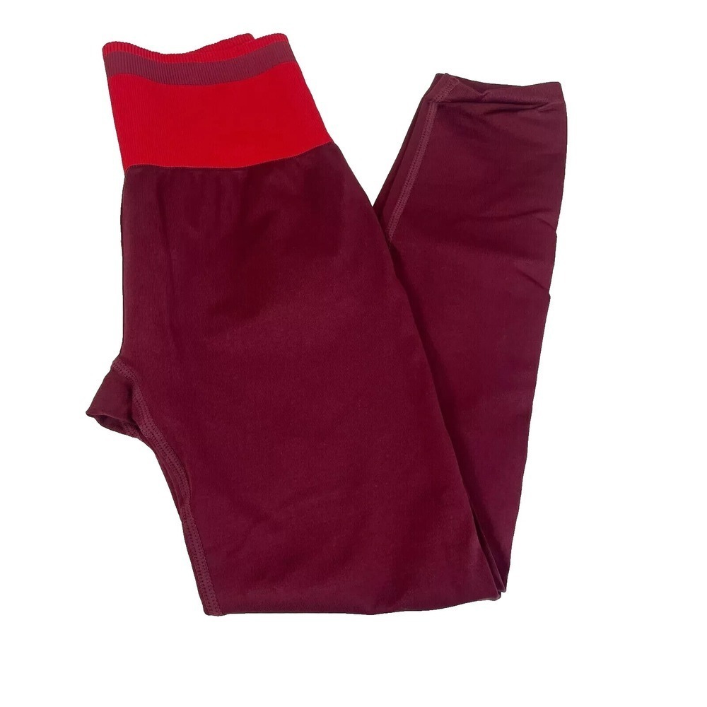 Fabletics High Waisted Seamless Stripe 7/8 Leggings Womens S Red Breathable‎ Gym